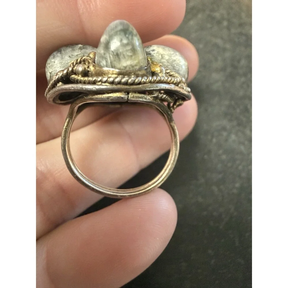 Vintage Sterling Silver Labradorite Cluster Ring Size 8 Artisan Statement